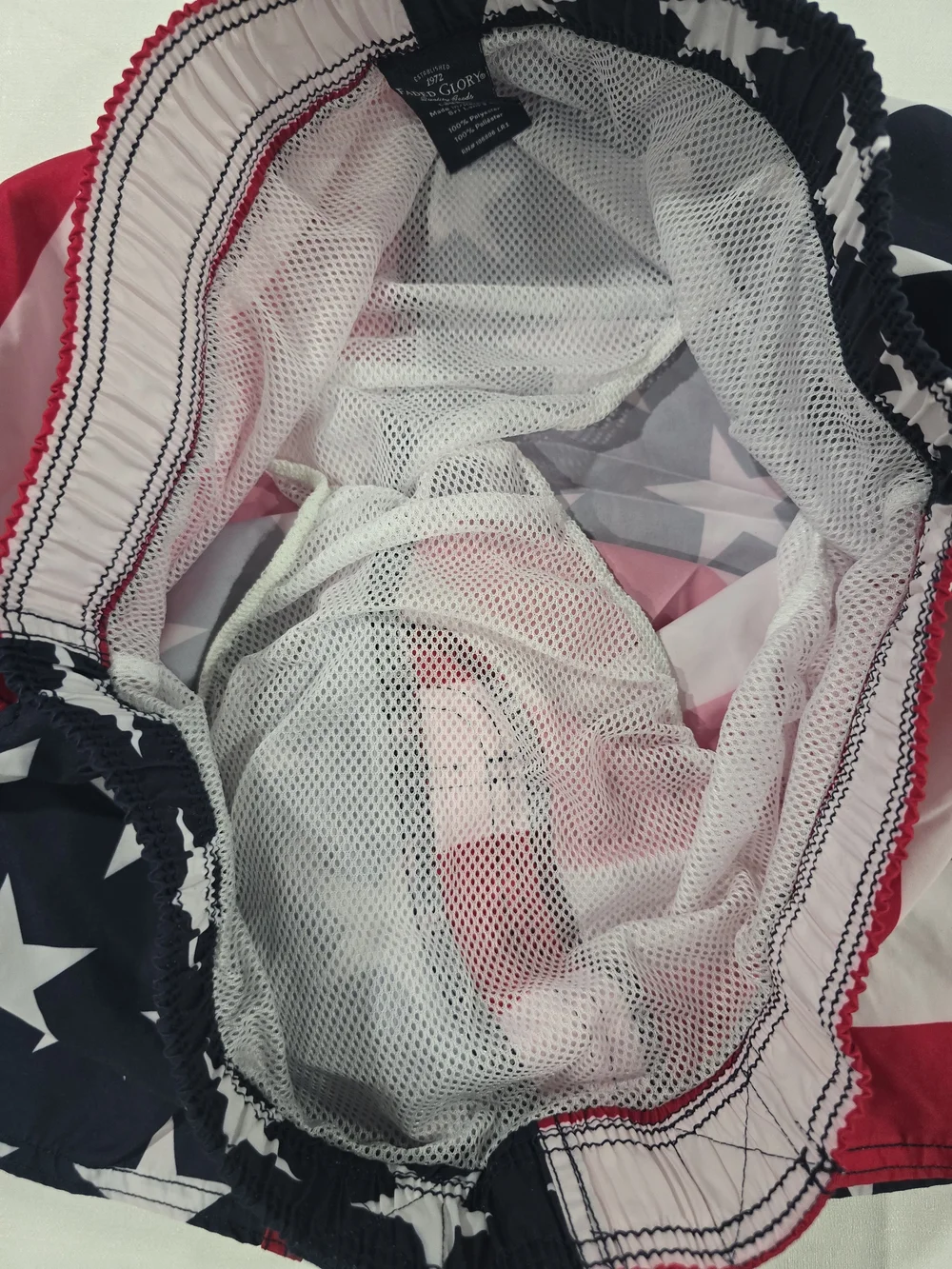 Faded Glory Red, White & Blue Star Stripe Swim Shorts Size Large (36-38)